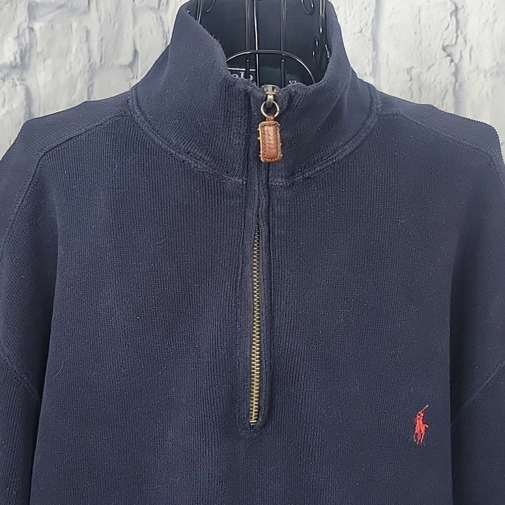 VINTAGE POLO RALPH LAUREN Men's Navy Blue 1/4 Zip‎ Pullover Sweatshirt XL - Picture 2 of 8